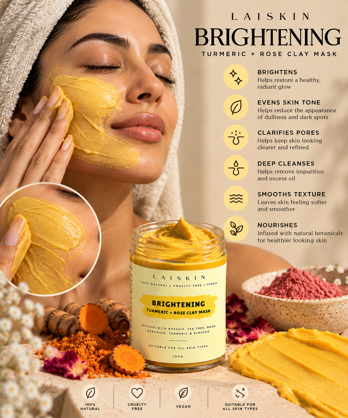Brightening Turmeric + Rose Clay Mask