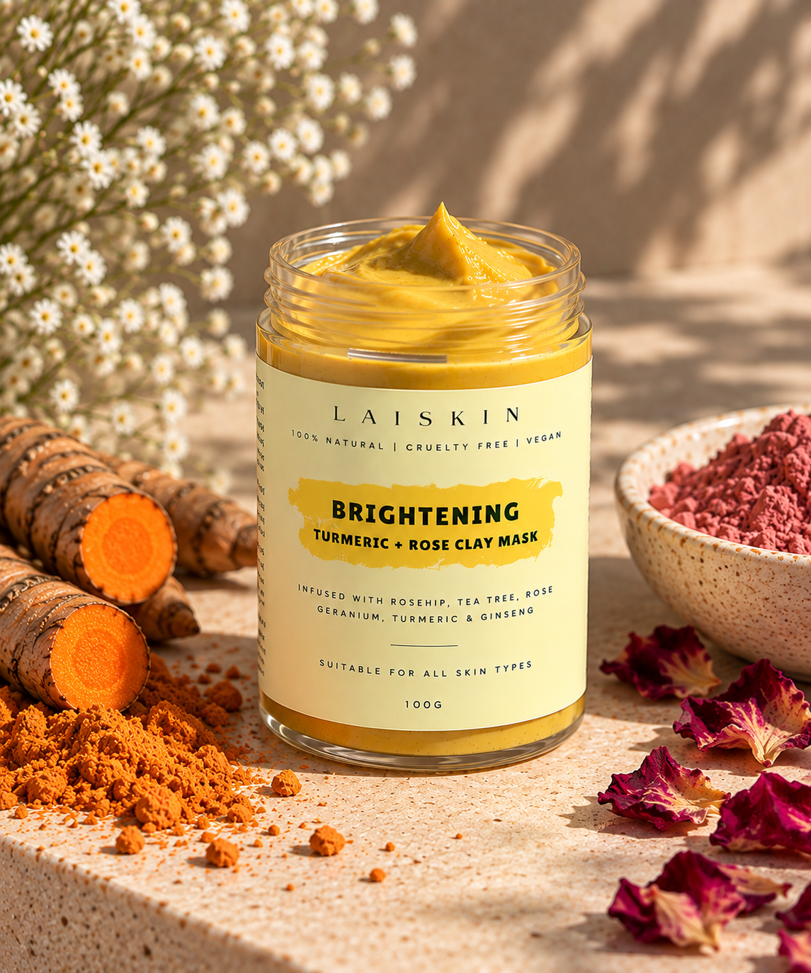 Brightening Turmeric + Rose Clay Mask